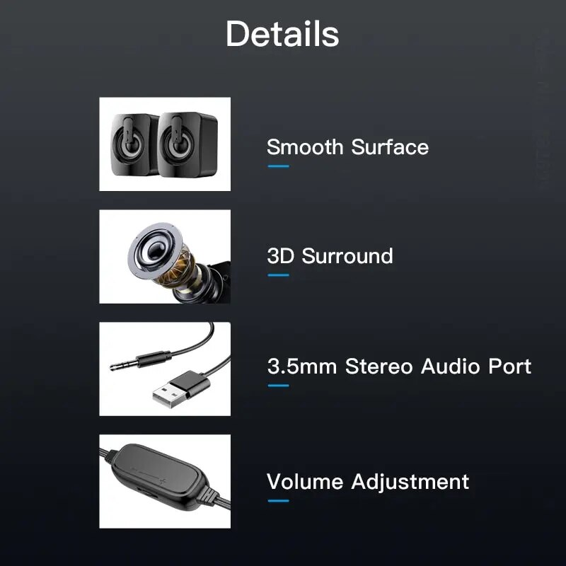 Desktop-Audio-Subwoofer, kleiner Bluetooth-Lautsprecher mit USB-Kabel, kleiner Multimedia-Sound_voghion.com