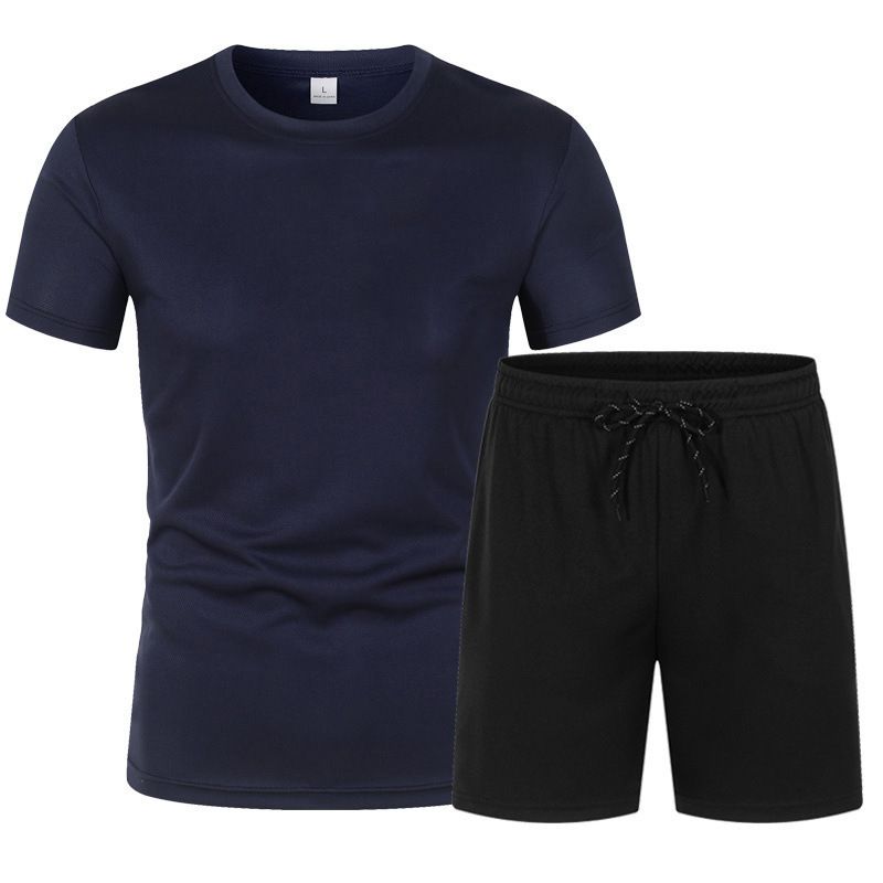 New Men's Mesh Breathable Short Sleeved Shorts Two-piece Set, Fashionable Quick Drying T-shirt Five Quarter Pants Sports_voghion.com