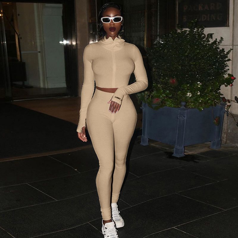 Höghalsad helärmad jumpsuit för kvinnor för kvinnor fitness slim-fit dragkedja_voghion.com