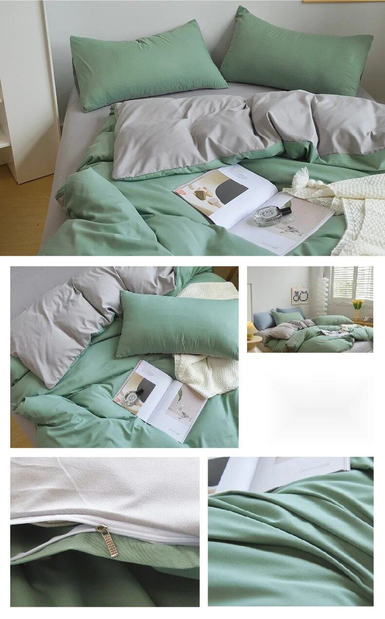 Set di quattro pezzi in tinta unita, copripiumino in lenzuolo in stile minimalista, biancheria da letto primaverile, dormitorio per studenti ispessito e spazzolato_voghion.com