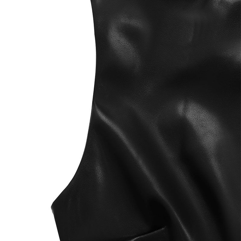 Robe moulante plissée sexy en cuir pour femme, col rond, hanches, non réparée_voghion.com