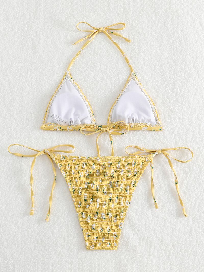 Costume da bagno bikini da donna, di alta qualità, per vacanze primaverili calde, con allacciatura al collo floreale, attillato e sexy, da spiaggia._voghion.com