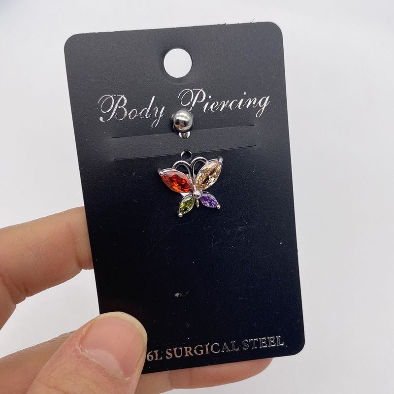 Vendita calda chiodo in acciaio inossidabile AAA zircone farfalla ciondolo anello ombelico fibbia accessorio piercing corpo_voghion.com