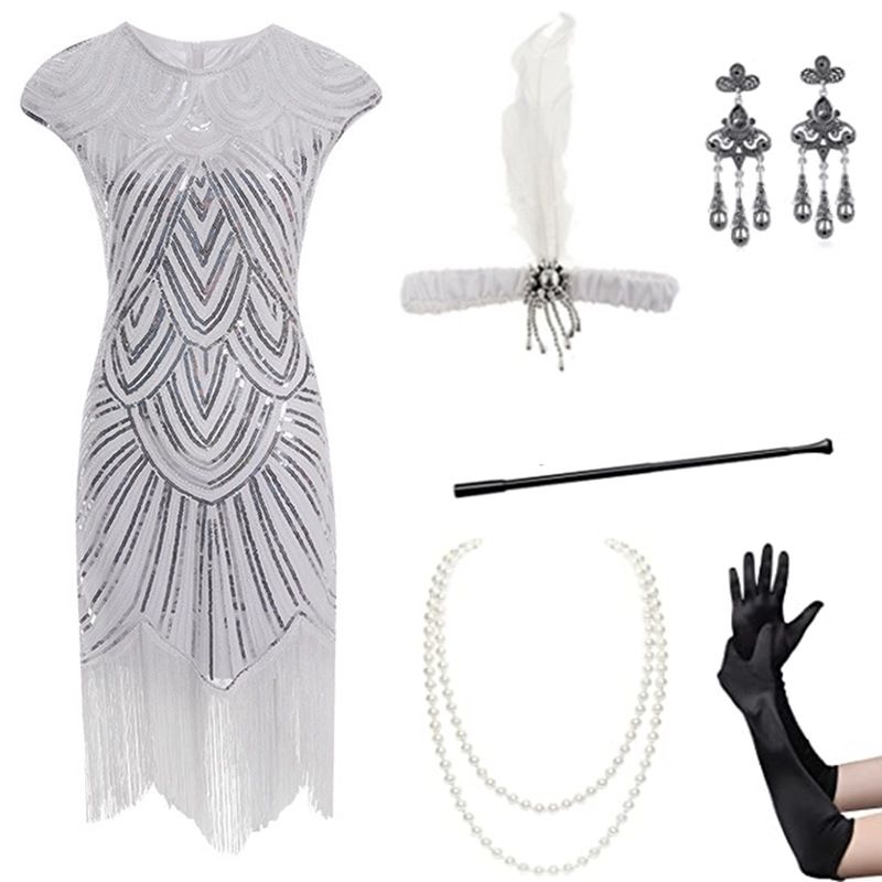 High quality 1920S sequined Gatsby dinner fringe dress accessories headwear set_voghion.com