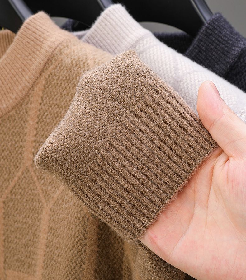 Pull épais à col roulé pour homme – Couche de base thermique en tricot extensible, coupe ajustée, pour l'hiver (beige, camel, noir)_voghion.com