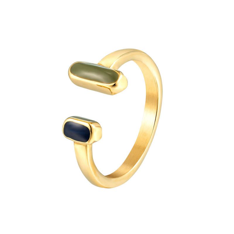 Hot Sales High Quality Enamel Vintage Glue Drop Square Geometric Opening Adjustable Women 14K Gold Titanium Steel Ring Jewelry_voghion.com