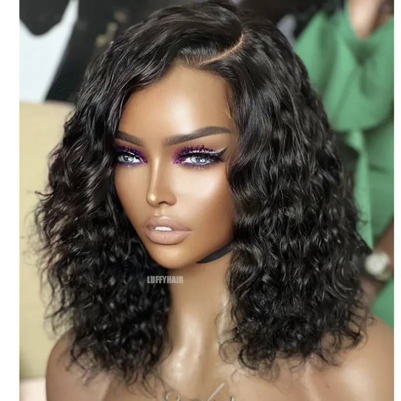 Perruques en dentelle complète ondulées naturelles courtes de 14 pouces et 180 degrés avec cheveux de bébé sans colle brésiliennes HD Full Lace perruques de cheveux humains Bob pour femmes_voghion.com