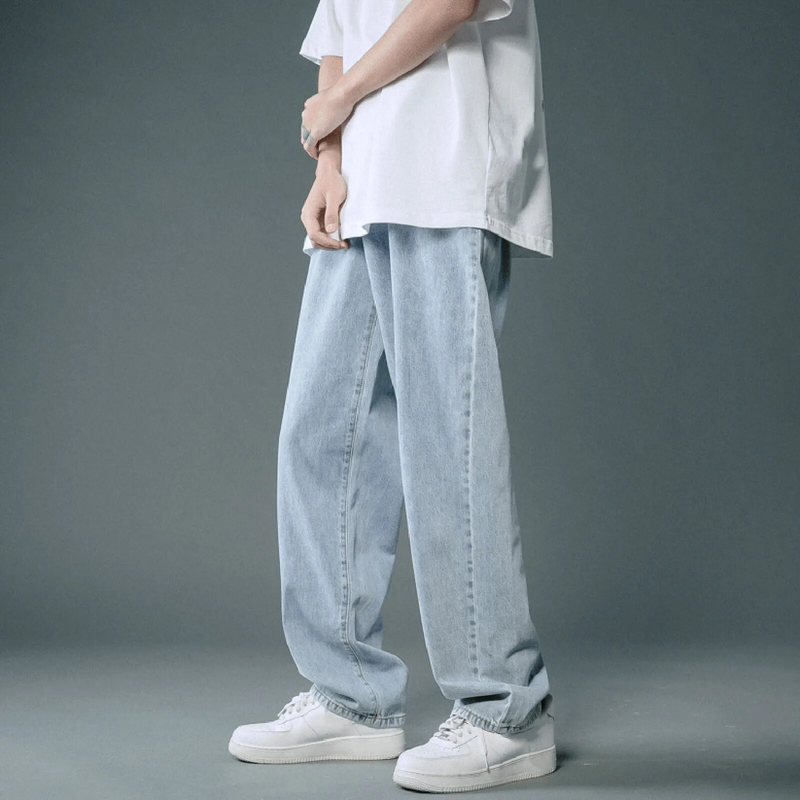 2024 New Street Casual Blugi largi Imbracaminte stradala pentru barbati Hip Hop Pantaloni drepti cu picioare late Pantaloni denim pentru studenti Albastru Negru_voghion.com