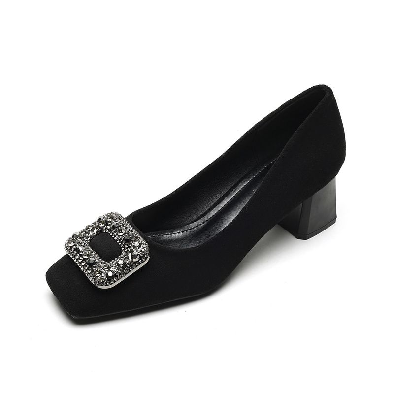 Scarpe con tacco alto francesi da donna, con strass, un pedale, nere, leggere, con tacco spesso, singole, da donna_voghion.com