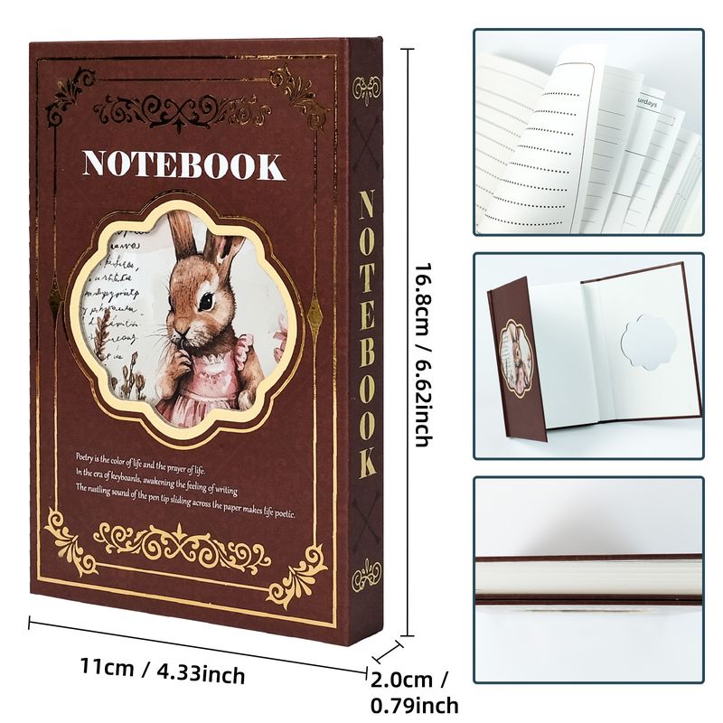 Education & Office Supplies New Bronzing Vintage Rabbit Notebook Portable Triple Folding Journal Cross-border Best-selling Record Book_voghion.com