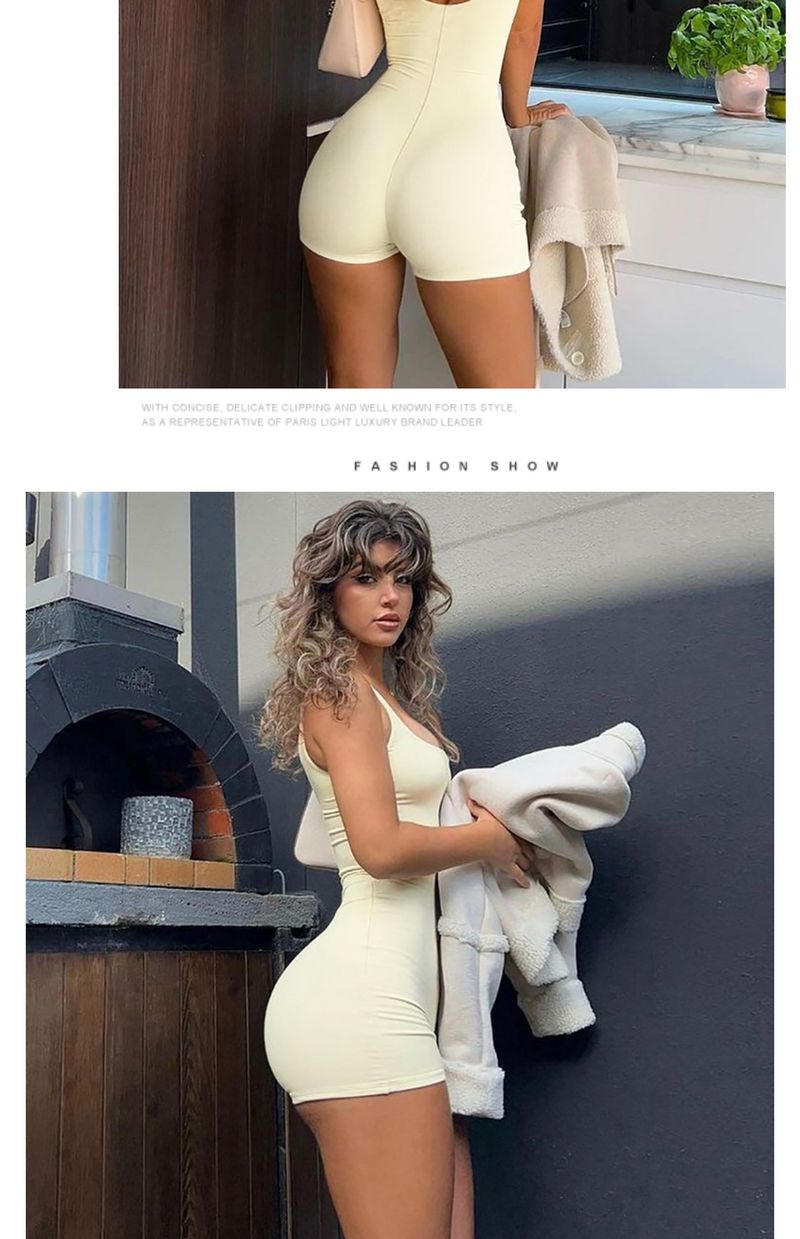 Fashion Casual Sports Style High Waist Tank Top Jumpsuit With Large Backless Design, Breathable And Comfortable Shorts_voghion.com