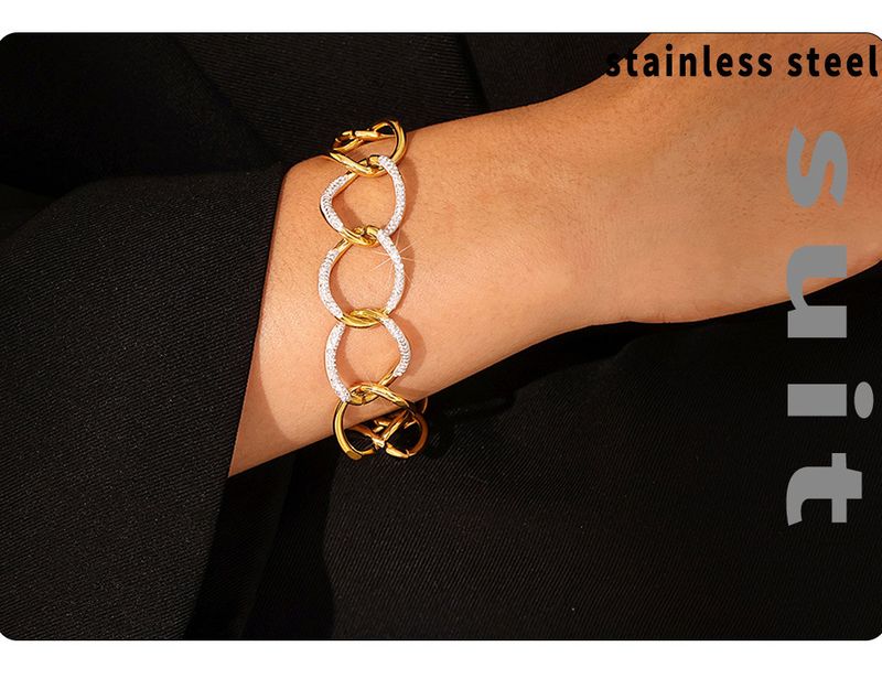 Women's Jewelry Geometric Link Bracelet In Stainless Steel With Rhinestones, Punk Style Interlocking Chain Everyday Wear Diamond Interlocking Chain_voghion.com