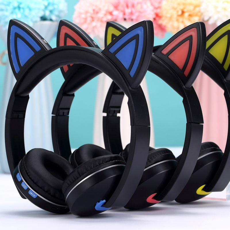 Foldable Cute Cartoon Cat Ear Shape Wireless Headphone Stereo Sport Headset_voghion.com