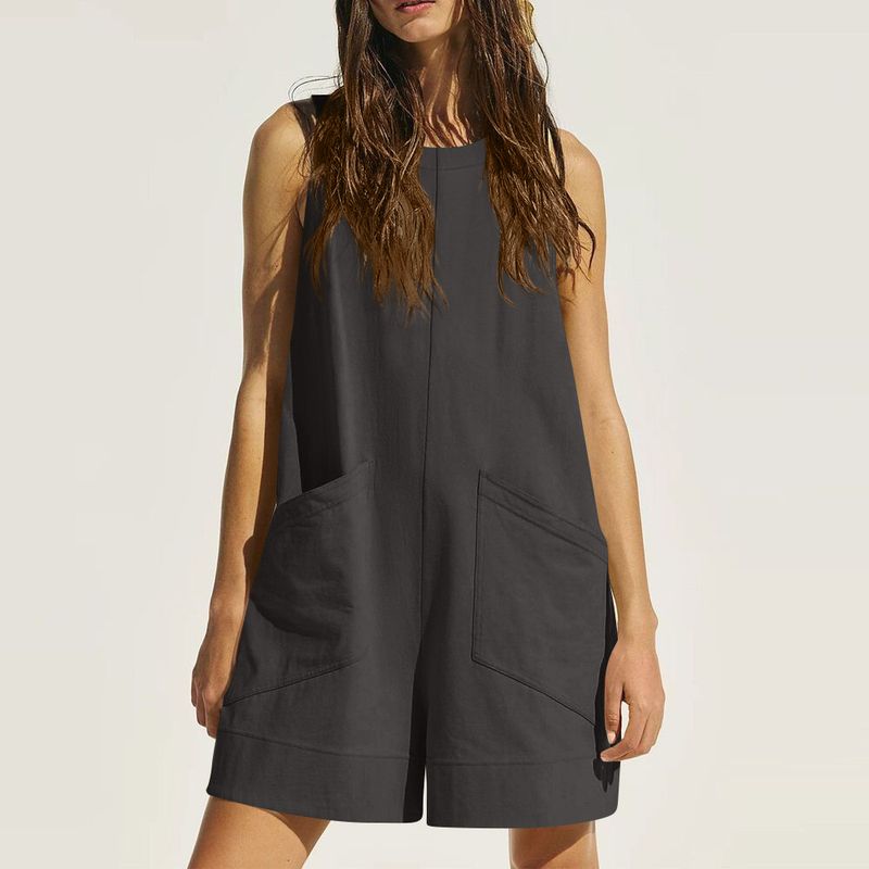 Ärmelloser Jumpsuit für Damen mit großen Taschen – Lässiger Overall-Strampler für Damen – Bequeme Stretch-Passform aus Baumwolle – Streetwear-Mode_voghion.com