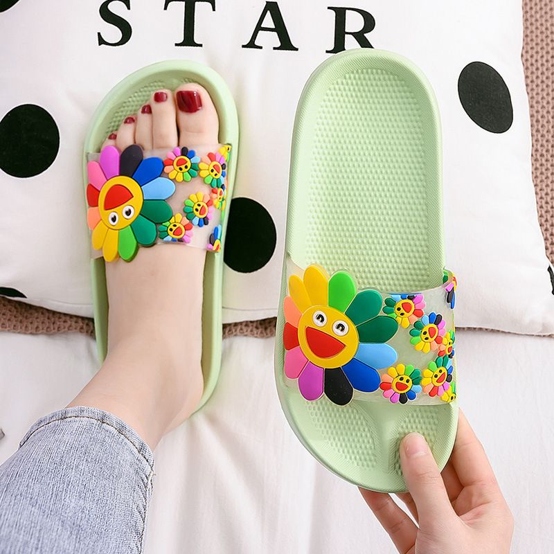 Sonnenblumen-Hausschuhe für Damen, Duschpaare, rutschfeste Eltern-Kind-Sandalen für den Innenbereich für Kinder, weiche EVA-Sommersohle_voghion.com