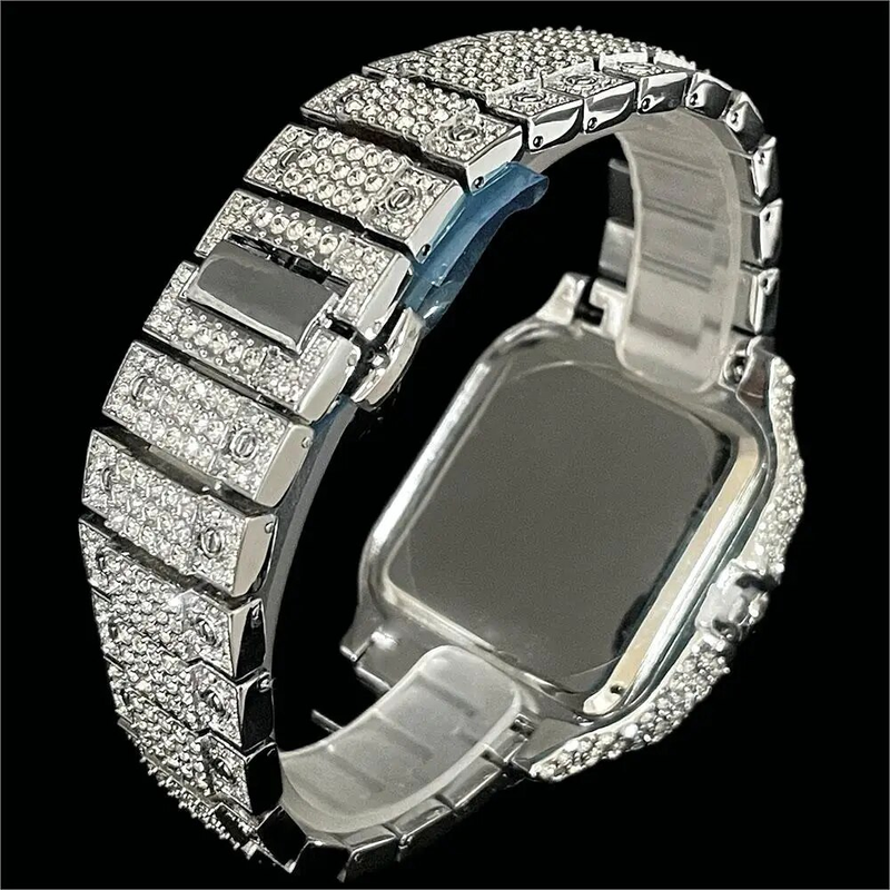 MissFox - Men's Luxury Quartz Watch, Date Present, Hip Hop, Ice Diamond, Shiny, Square, Direct Shipping_voghion.com