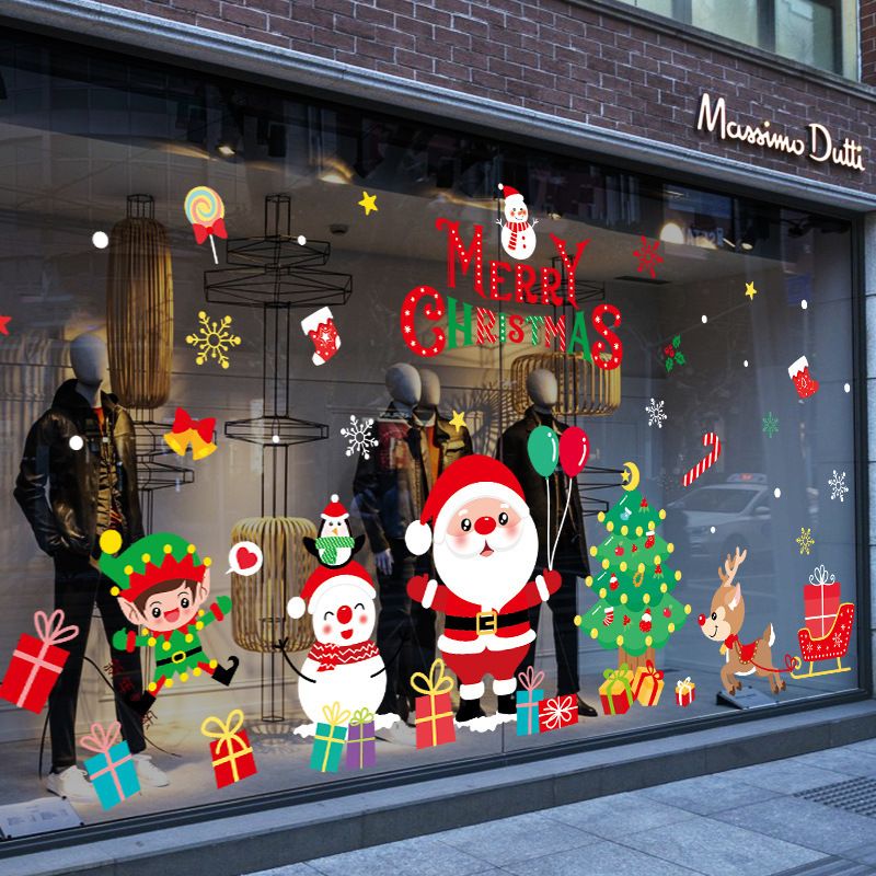 Weihnachtsaufkleber für Glastüren, fröhliche kreative Schaufensterdekoration im Einkaufszentrum_voghion.com