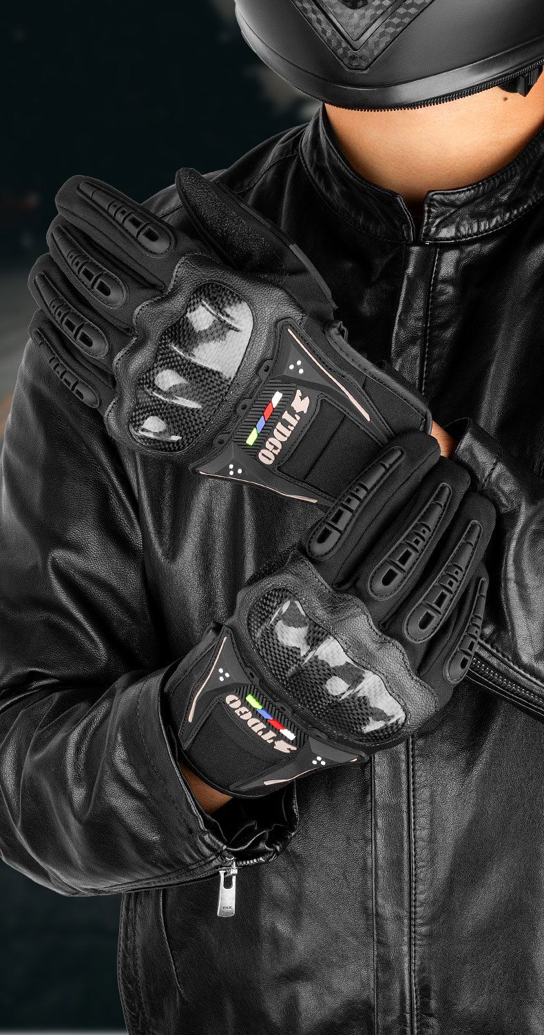 Motorcycle Gloves – All-Season Riding Gloves (Touchscreen, Anti-Slip, PE/Alloy/Carbon Shell, M/L/XL, Black/Red/Green)_voghion.com