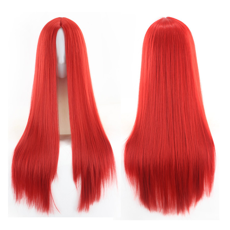 Wig with Split Bangs, Long Straight Hair Curtain, Facial Contouring, European and American Synthetic Fiber Mechanism Wig_voghion.com