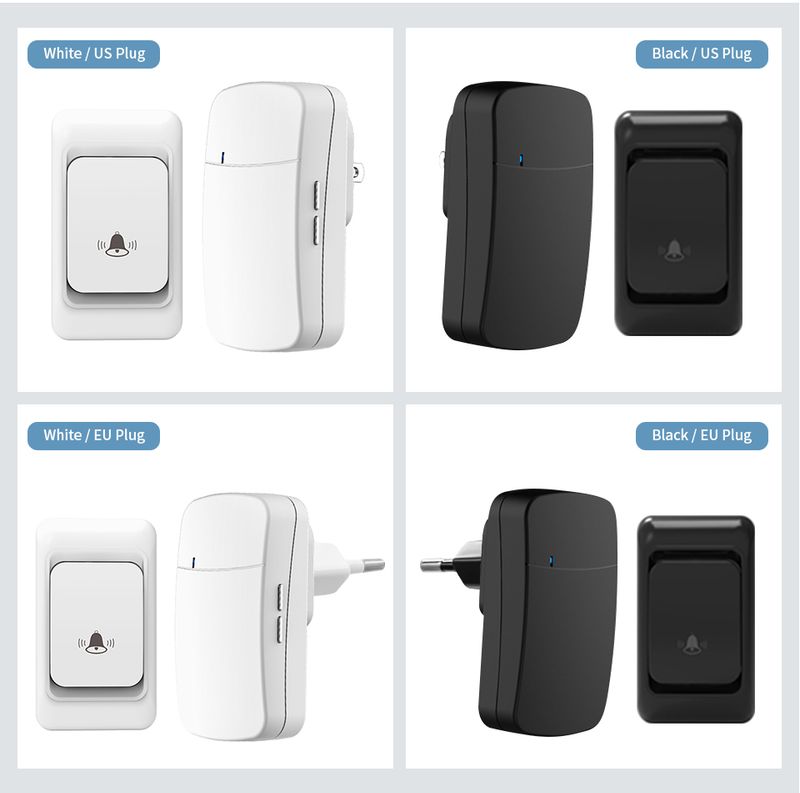Timbre inalámbrico para exteriores, enchufe EE. UU./UE, 38 tonos de llamada, resistente al agua, alcance de 150 m, kit para casa, timbre Veltsome Chime para el hogar._voghion.com