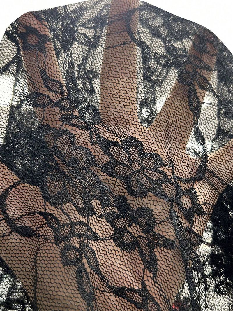 Women's Clothing Large Size Hip Lace Splicing Semi Transparent Trousers_voghion.com