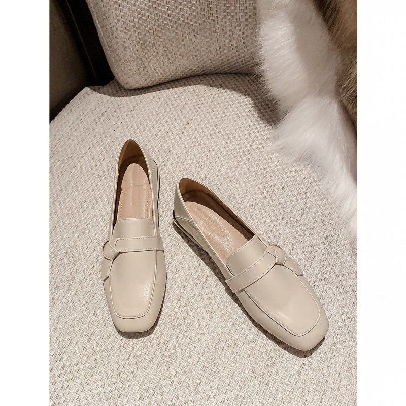 Cowhide Version 2025 Autumn Winter New Slip-On Small Leather Square Toe Commuter Flat Shoes Chunky Heel Loafers_voghion.com