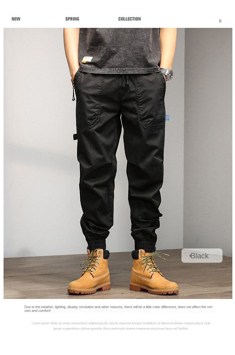 Summer new versatile simple fashion casual personality Japanese retro overalls trousers casual trousers sports outdoor leggings_voghion.com