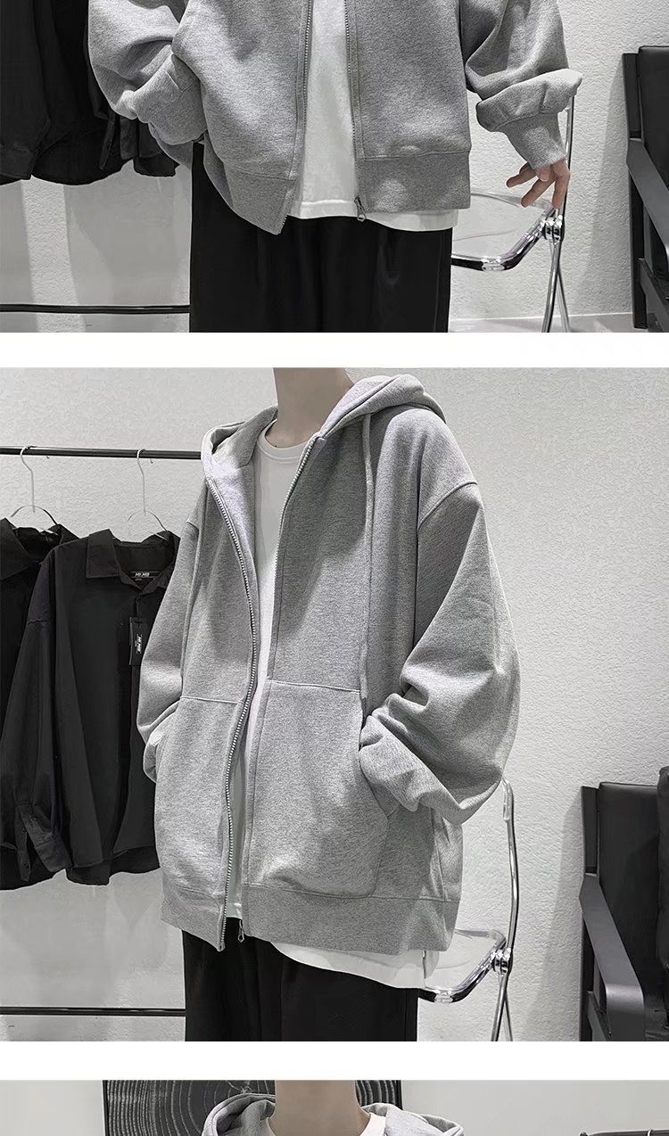 1 felpa con cappuccio cardigan da uomo, nuovo top alla moda in stile coreano autunnale, giacca casual ampia in tinta unita, dropshipping_voghion.com