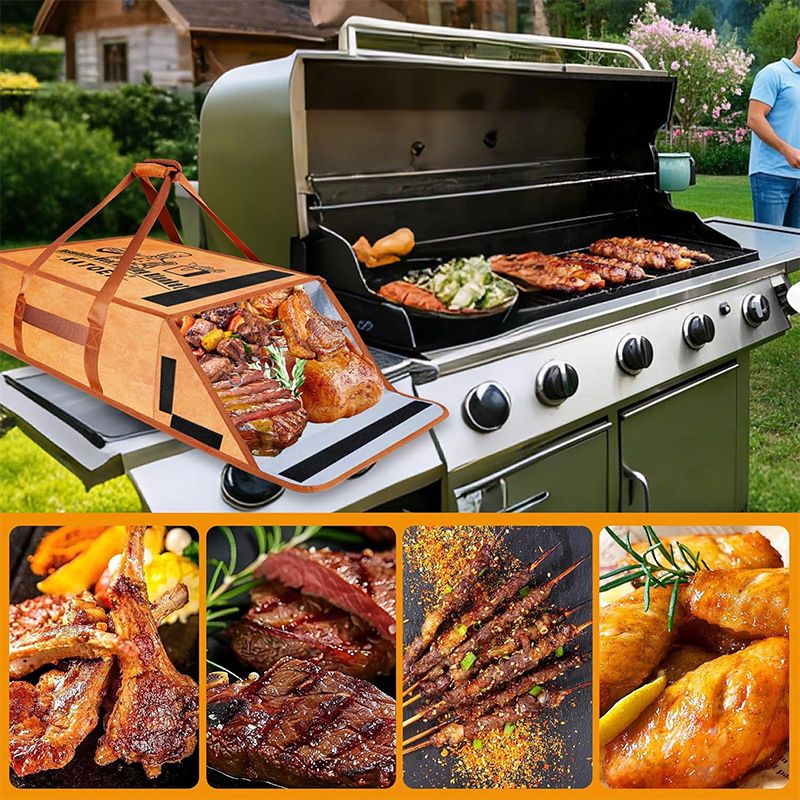 Foldable BBQ Meat Resting Bag - Insulated & Portable Grill Accessory For Smoking, Camping, Picnics (22.04" X 16.14" X 8.26", Dark Brown)_voghion.com