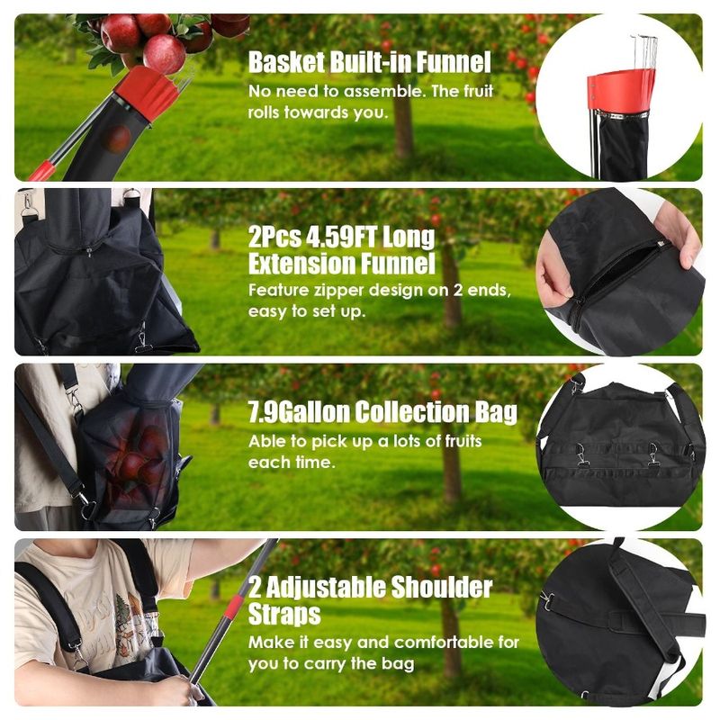 13.43FT High Reach Fruit Picker Pole With Harvest Bag Heavy Duty Fruit Picking Tool With Basket Funnels Collection Bag For Mang_voghion.com