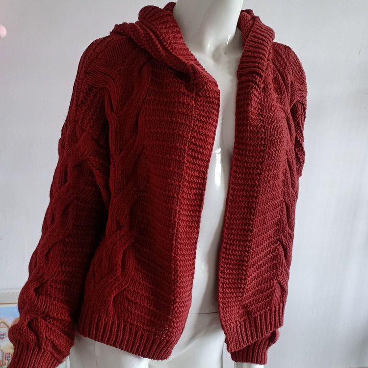2025 Autumn Winter New Twist Hat Cardigan Style Solid Color Thick Knit Sweater For Women_voghion.com
