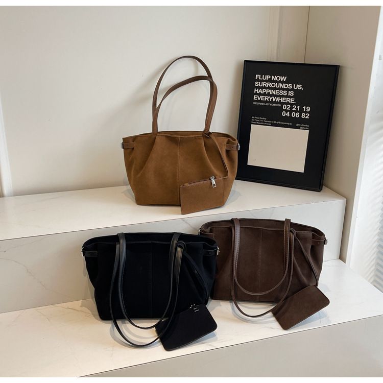 Korean niche tuet frosted suede leather large capacity tote popular hand-held shoulder bag, HOBO underarm women's bag_voghion.com