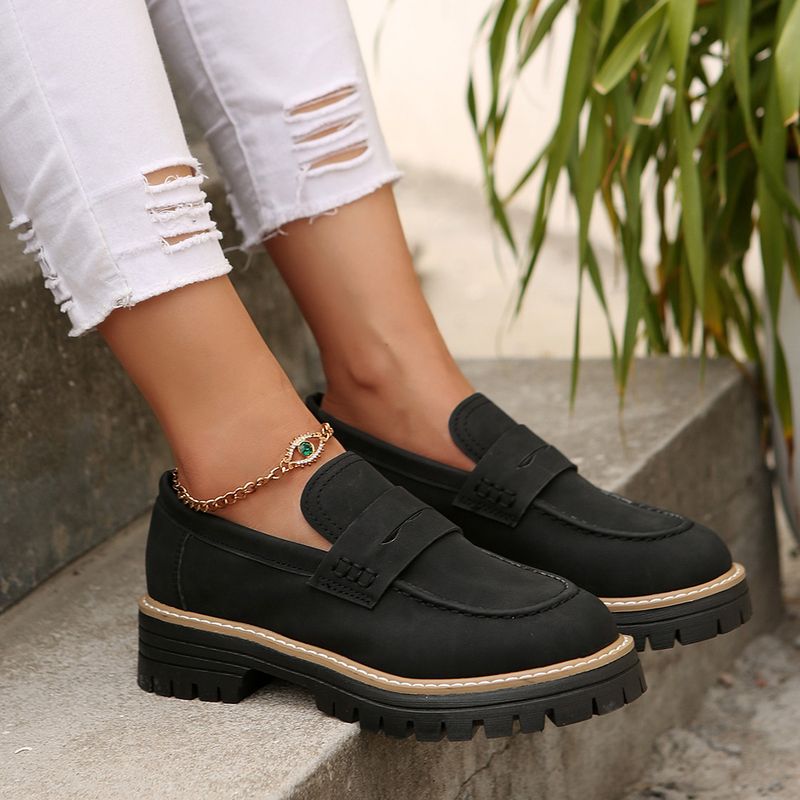 Damenschuhe mit Strasssteinen, Loafer, große Größe, lässig, mattierte Schuhe, dicke Absätze und dicke Sohlen, Retro-Einzelschuhe_voghion.com
