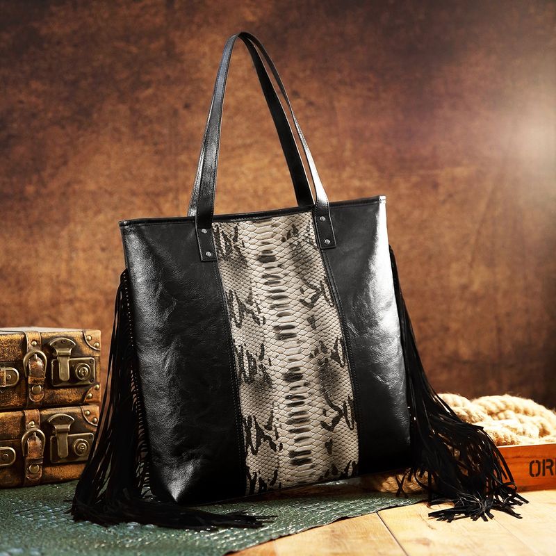 Women's Bag Retro Style Tote Snake Pattern Shoulder Handbag_voghion.com