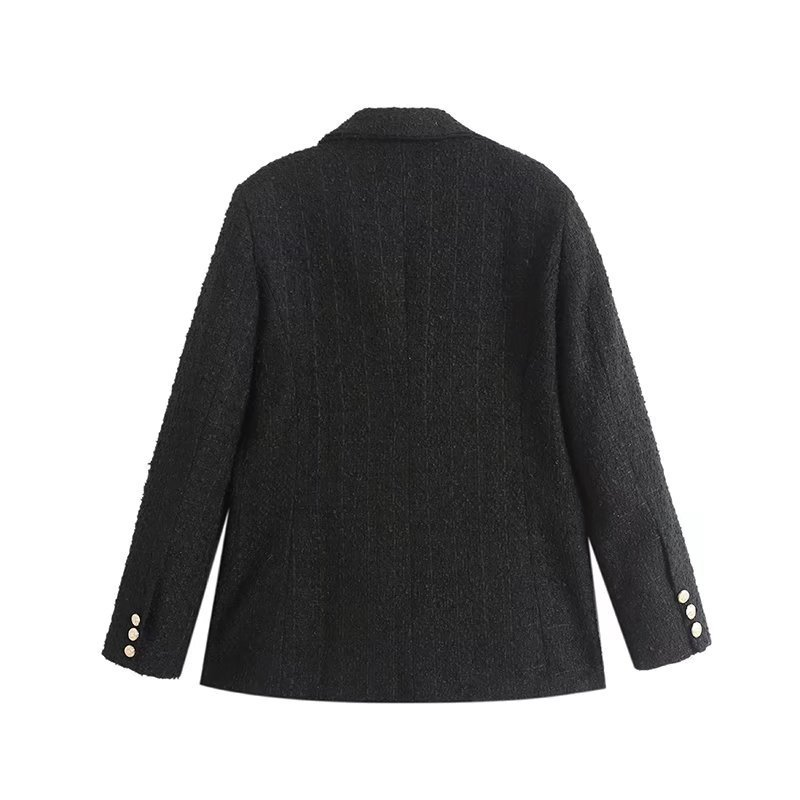 abbigliamento da donna giacca da donna di media lunghezza doppiopetto con texture a 4 colori_voghion.com