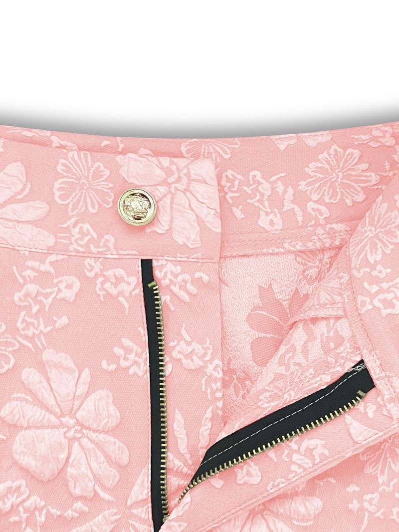 Pantaloni casual da donna a vita alta con tasche, modello dritto in jacquard floreale, per l'estate_voghion.com