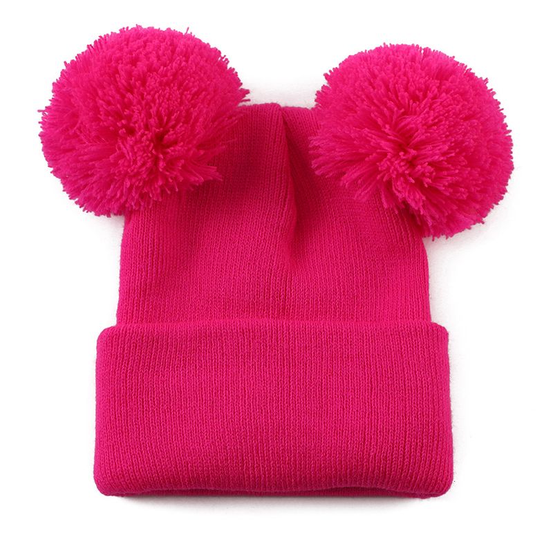 Warm Knit Baby Beanie With Double Pom Poms - Soft Winter Hat For Boys And Girls - Cozy Round Top Design Multiple Colors Solid Color Warm Pullover Hats_voghion.com