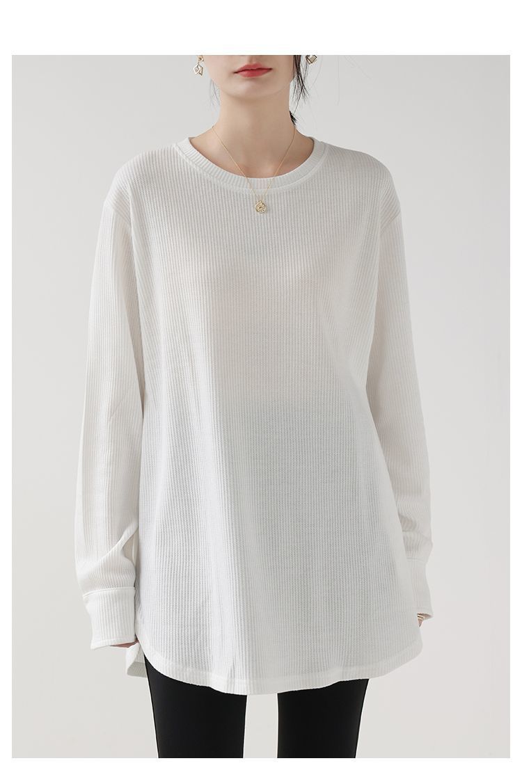 Felpa verde a nido d'ape da donna, da indossare all'interno e all'esterno, con orlo arrotondato, manica lunga, ampia, per primavera e autunno_voghion.com