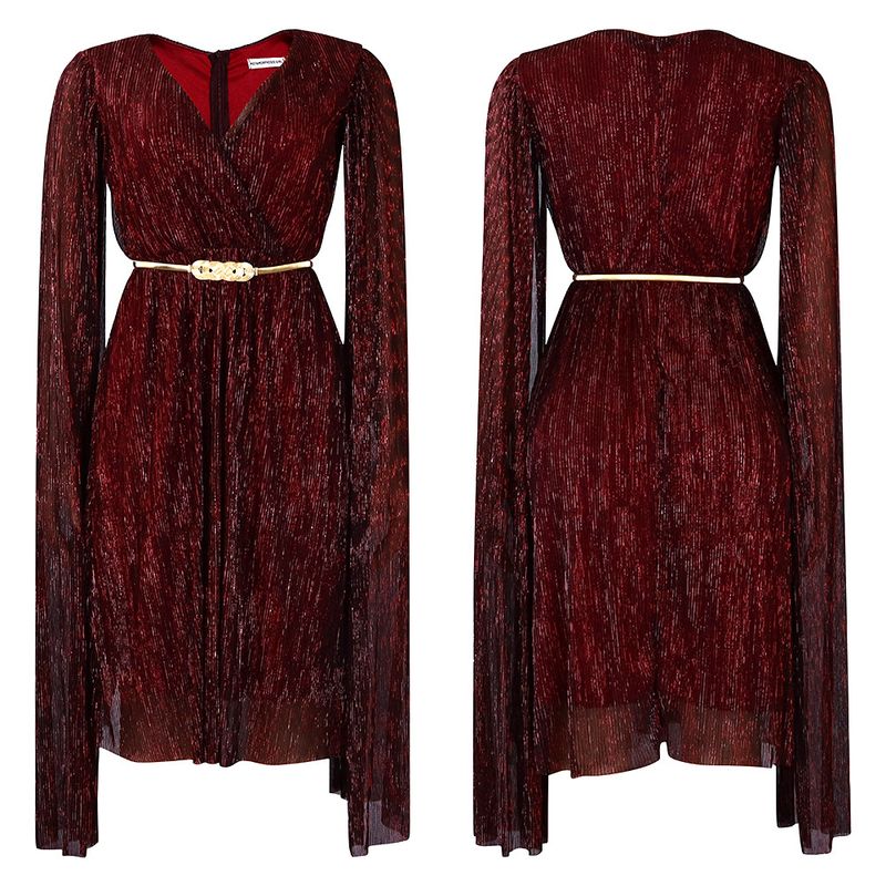 Damenbekleidung Neue V-Ausschnitt Temperament Langarm Cape Taille Kleid Rock_voghion.com