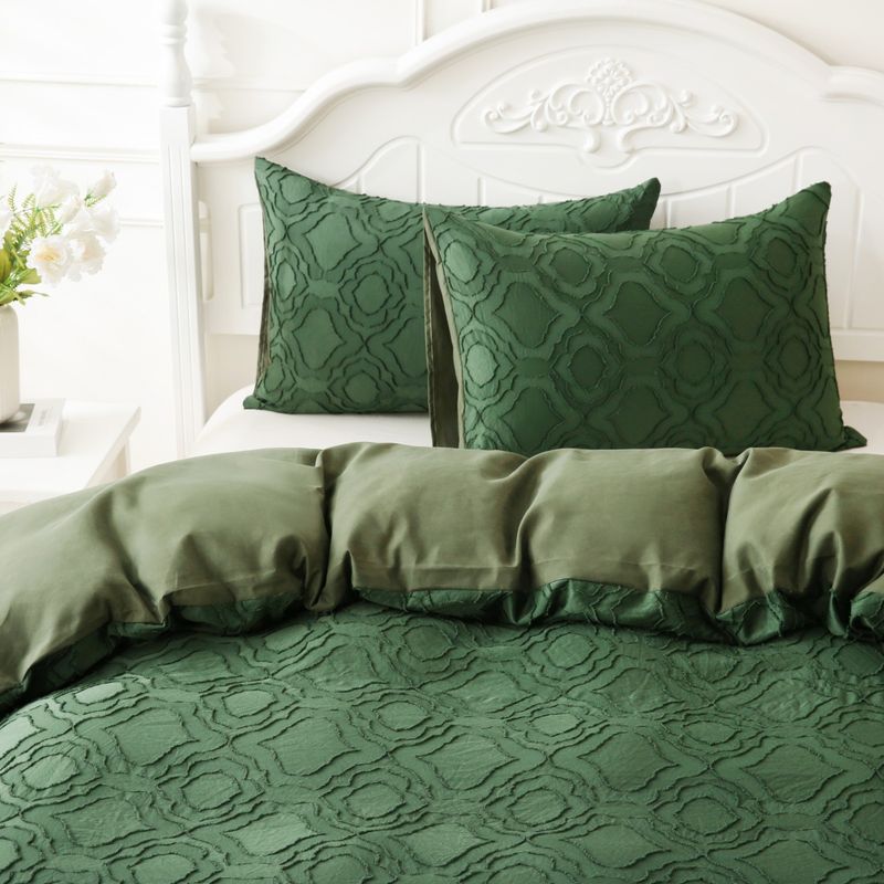 Luxuriöses Bettbezug-Set im marokkanischen Stil mit getuftetem Blumenmuster – Bettwäschekollektion aus weich gebürstetem Polyester mit geometrischem Druck in Salbeigrün_voghion.com