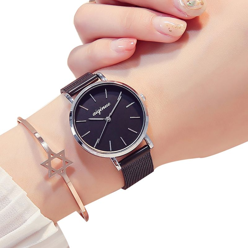 Yamaler mode femme bracelet en alliage cadran rond sans chiffres Quartz analogique montre-bracelet cadeau_voghion.com