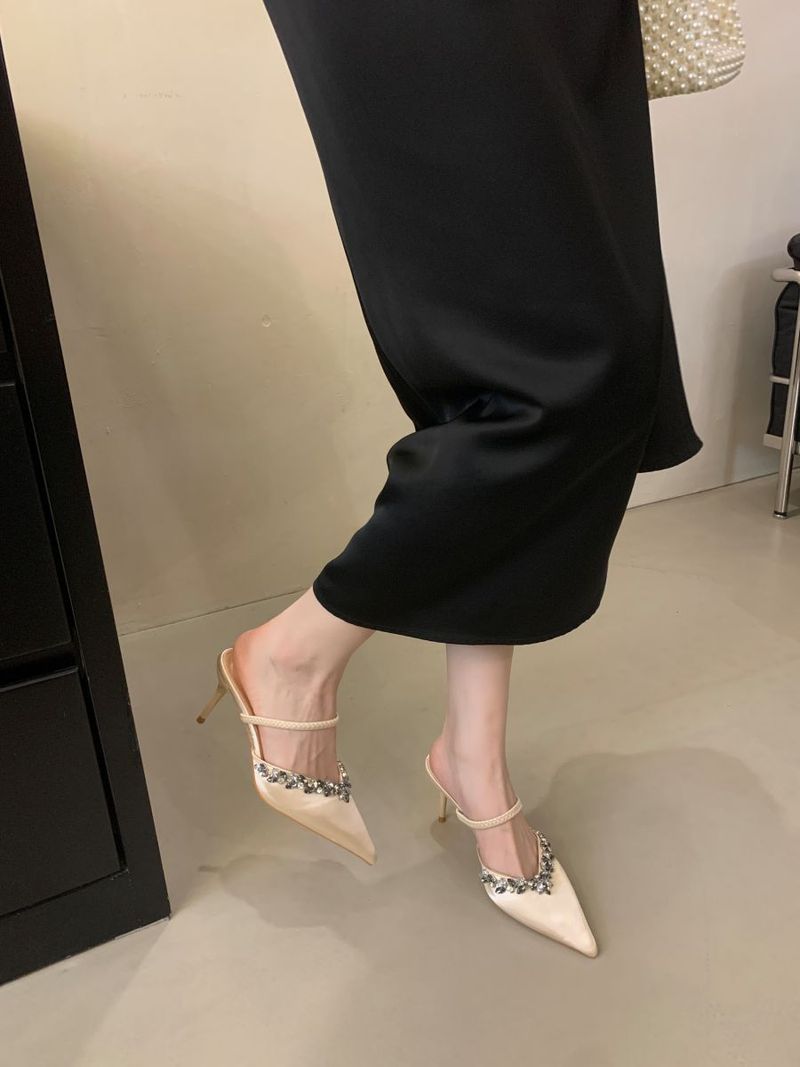Sandales à talons hauts pointus et fins, à brides droites et bouts recouverts de strass, style été 2025, pour femmes, M Ü_voghion.com