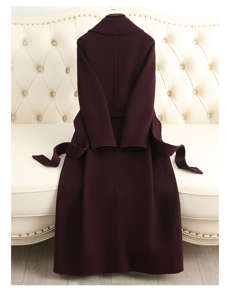 Abrigo de lana de doble faz de lujo para mujer - Elegante gabardina larga con cinturón, pura lana, corte ajustado, ideal para la oficina y ocasiones informales_voghion.com