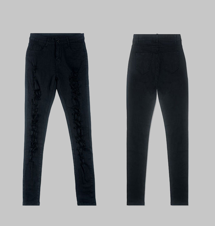 Women's trendy personality beggars frayed elastic small leg pants _voghion.com