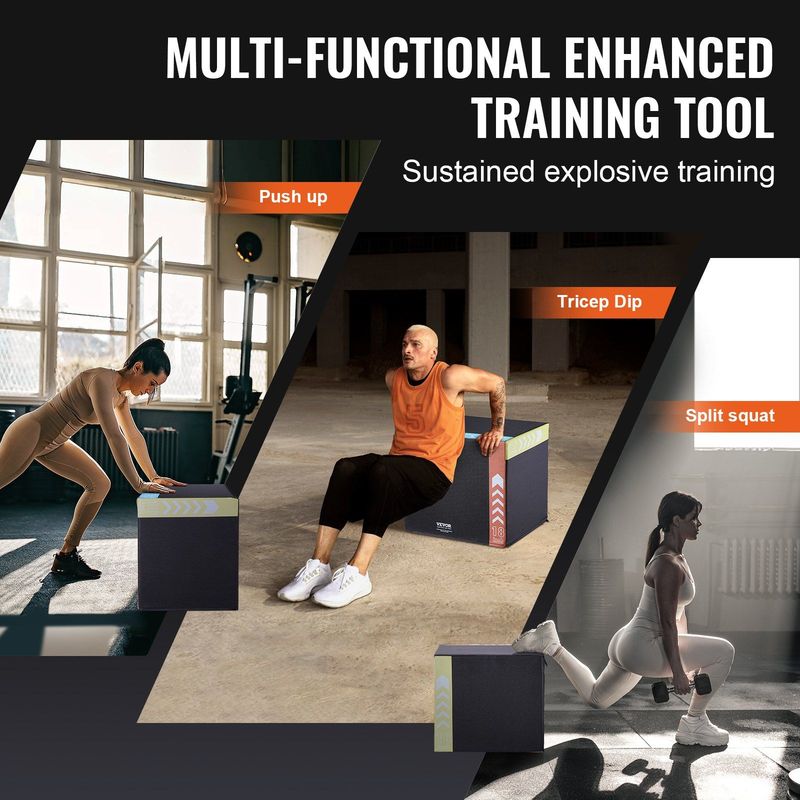 VEVOR 3 In 1 Plyometric Jump Box, 20/18/16 Inch Cotton Plyo Box, Platform & Jumping Agility Box, Anti-Slip Fitness Exercise Step Up Box For Home Gym Training, Conditioning Strength Training, Black_voghion.com