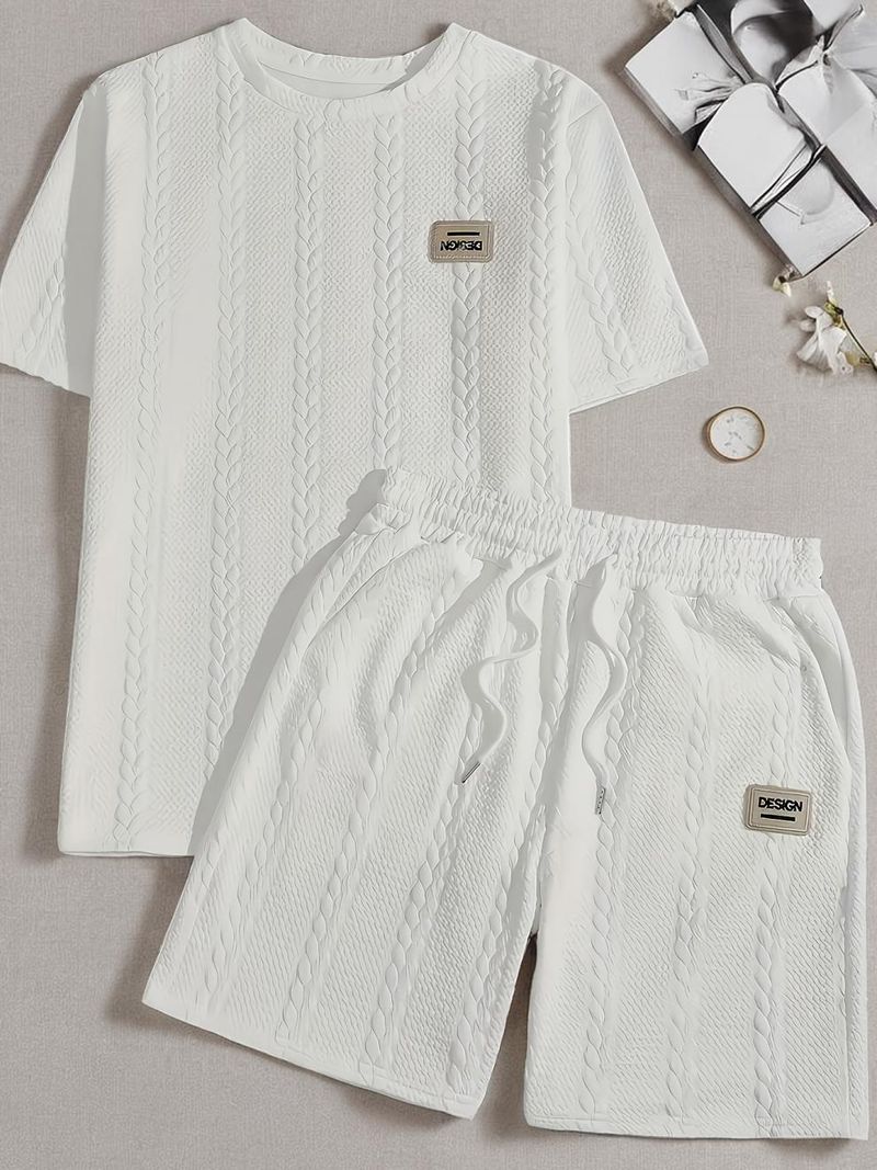 Men's Clothing Men's Wheat Ear Flower Pattern Comfortable 2 Piece Knitted Suit Shorts, Standard US Size With English Washing Mark_voghion.com