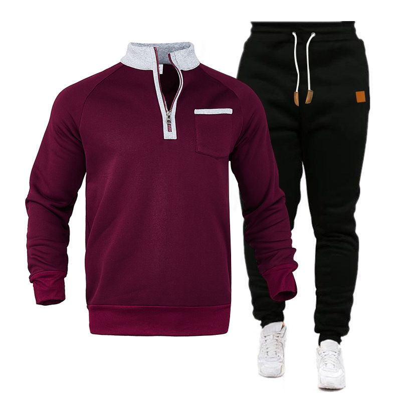 Felpa con cappuccio in pile con mezza zip e colletto rialzato da uomo, per autunno e inverno_voghion.com