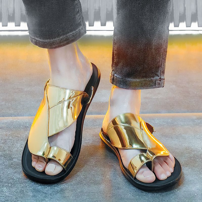 Unschlagbare Qualität Neue Strandschuhe 2025 Sommer Gold Sandalen Mit Zehensatz, Große Größe, Herren Cool_voghion.com