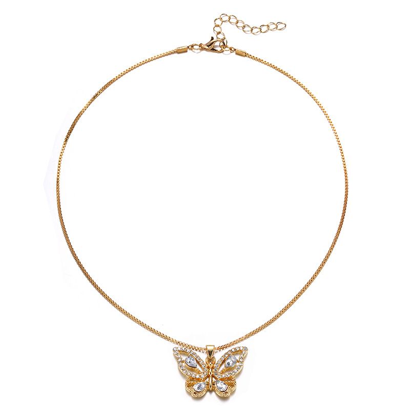 Chain Necklace Pendant Necklace 2024 New Jewelry Exaggerated Alloy Inlaid Diamond Pendant Niche Versatile Butterfly Necklace For Women_voghion.com
