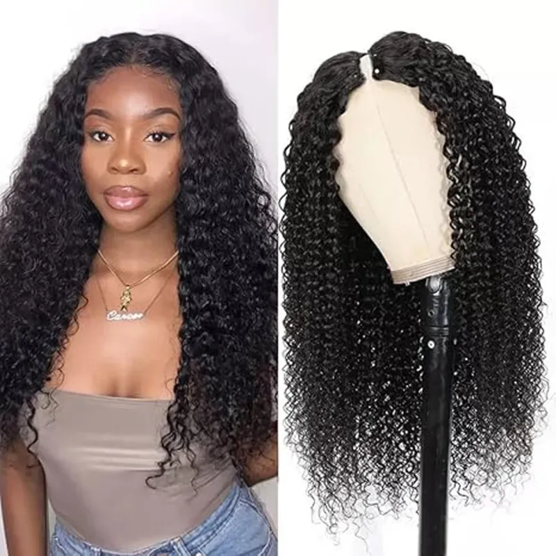 Perucă cu onduleuri de apă, păr uman Remy brazilian, pentru femei, peruci crețe naturale negre, fabricate la mașină_voghion.com